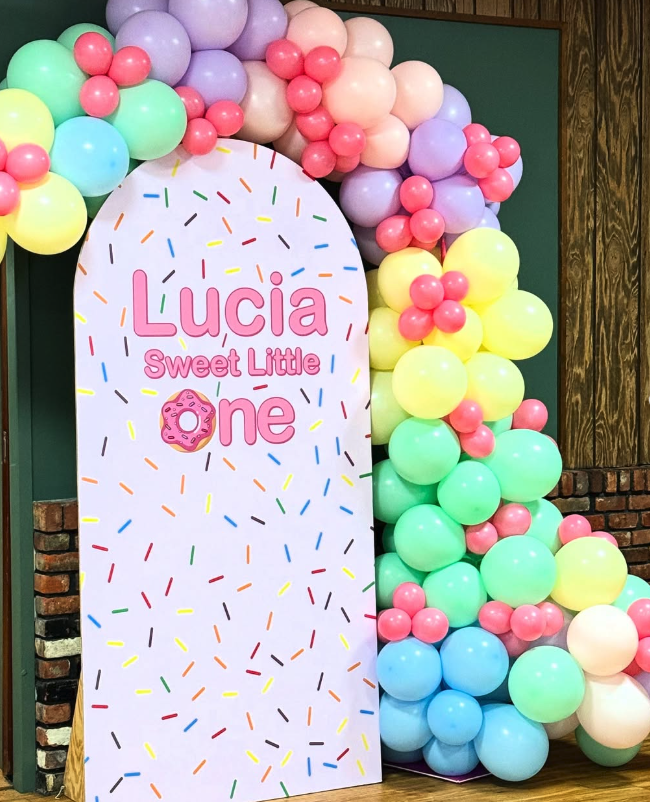 First birthday party decoration with colorful balloons